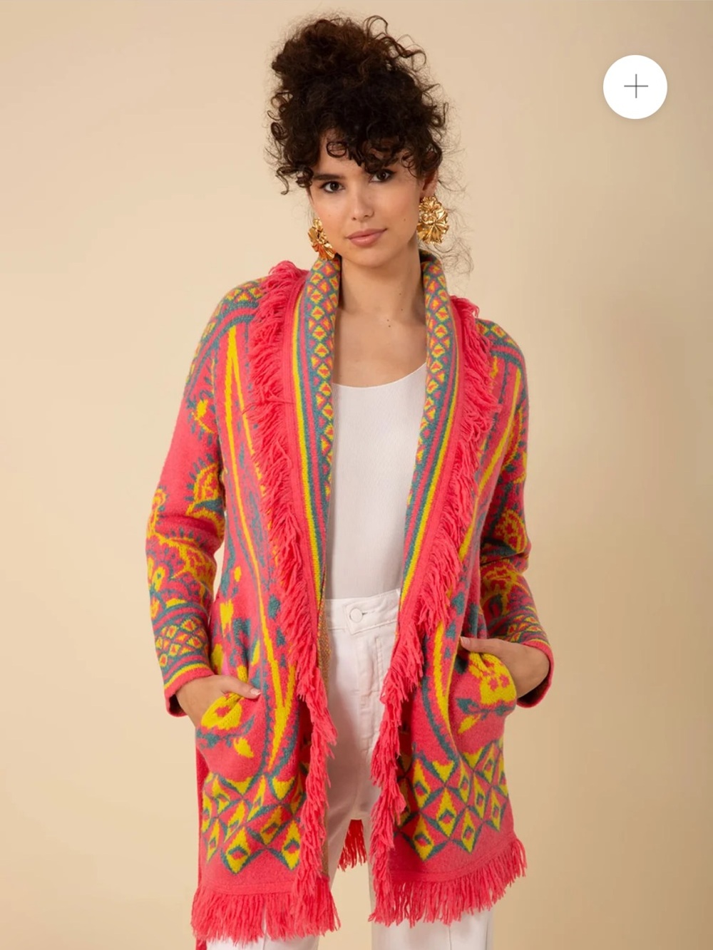 Hale Bob Bright Pink Alessandra Cardigan Size Large EUC